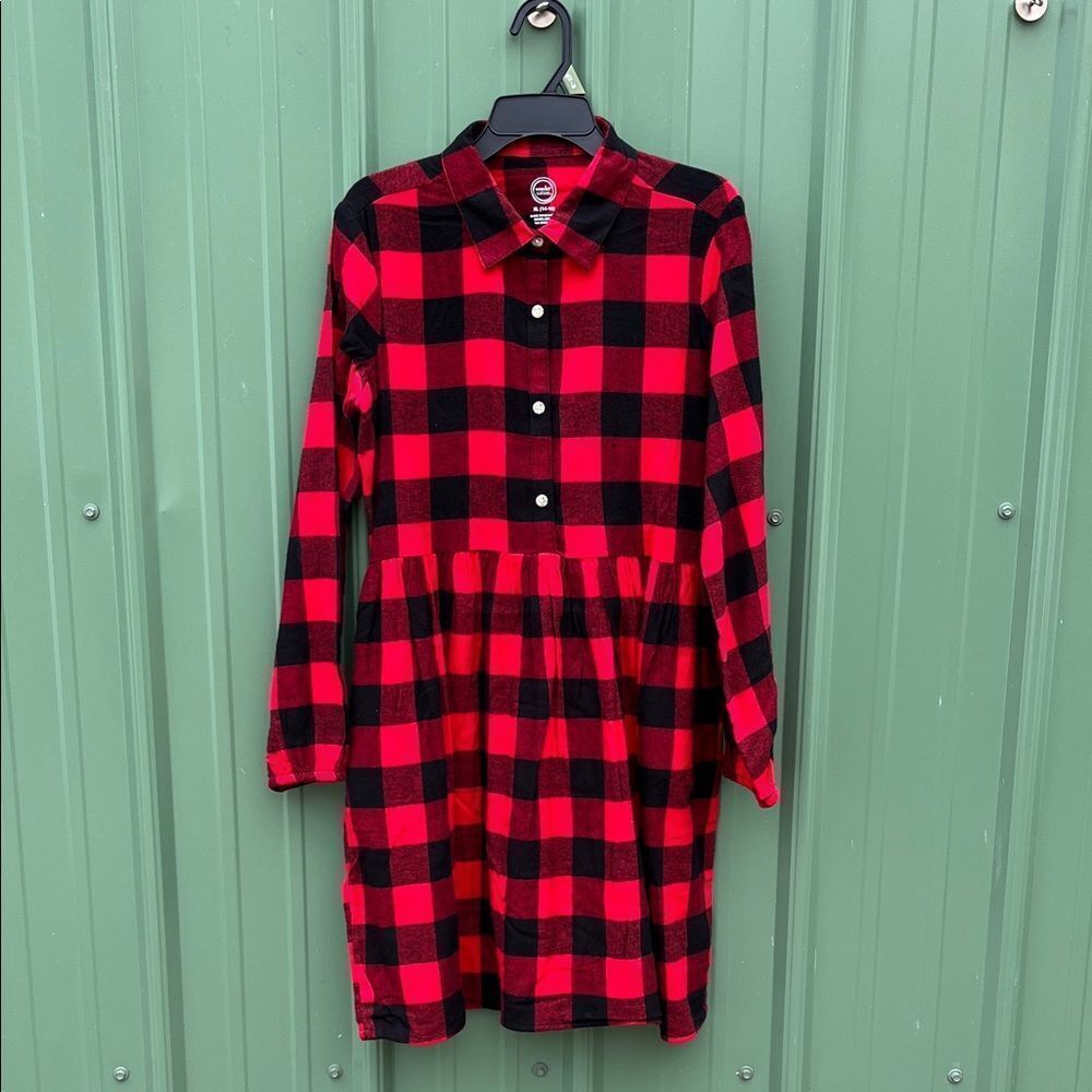 Girls Long Sleeve Flannel Plaid Dress Size XL